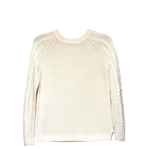 Y2K Gap Cable Knit Sweater Long Sleeves Crew Neck Fisherman Ivory Cozy Chunky - Picture 4 of 5